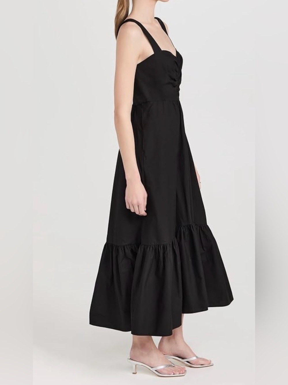 A.L.C. Black Ruched Bodice Maxi Dress with Wide Straps Size 10 - Picture 4 of 16